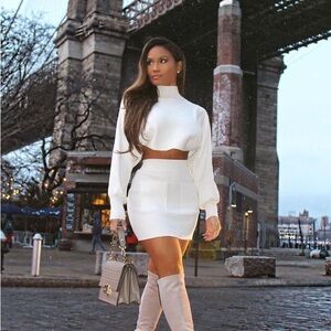 Fashion Nova Camryn sweater skirt ribbed knit set cream S